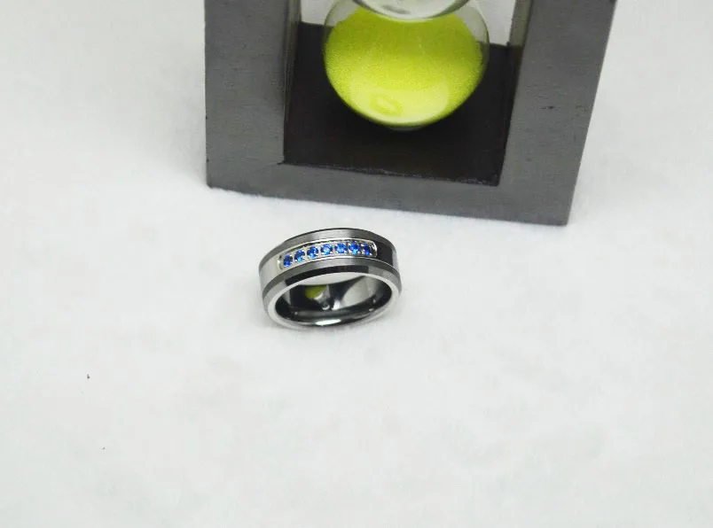 8 мм широкое кольцо из карбида вольфрама с 7 синими камнями CZ инкрустация модное