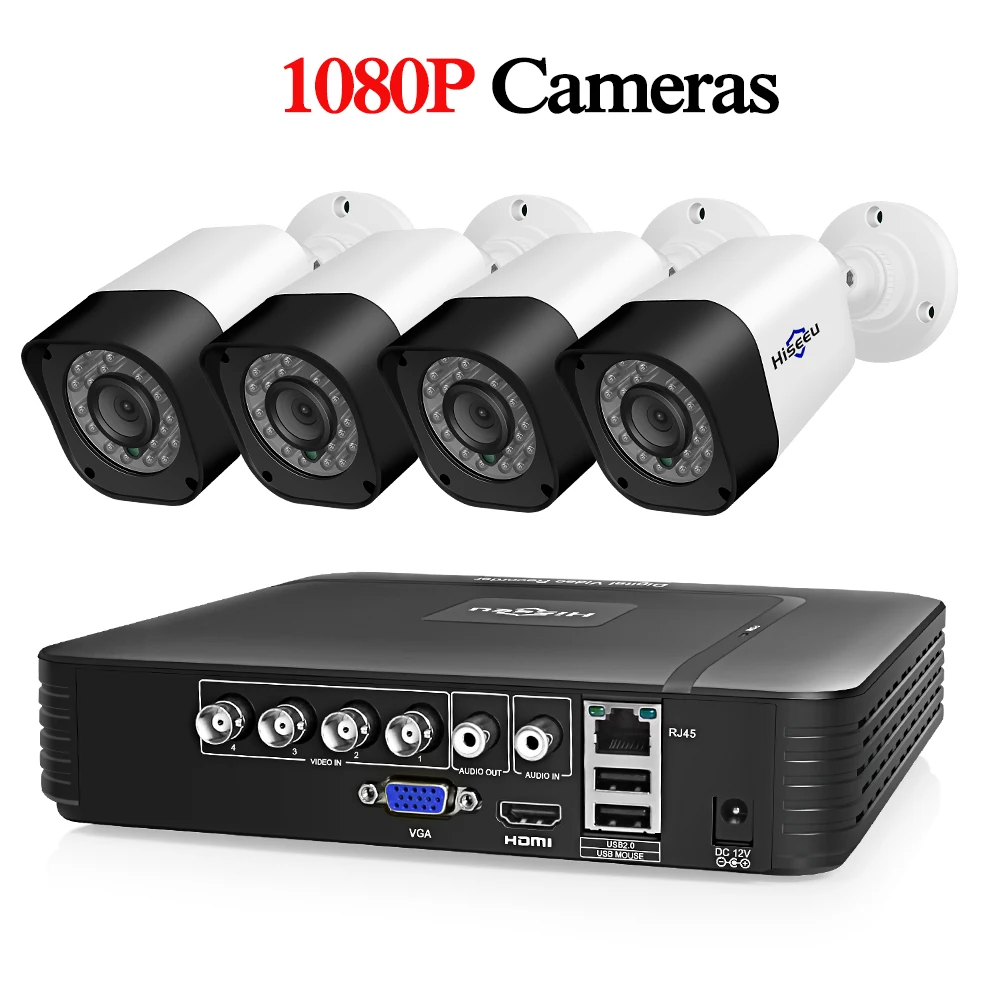 Белый Hiseeu 4CH AHD камера видеонаблюдения системы безопасности 2MP 1MP IR-Cut уличная камера система видеонаблюдения Комплект оповещения по электронной почте просмотр приложения - Цвет: Белый