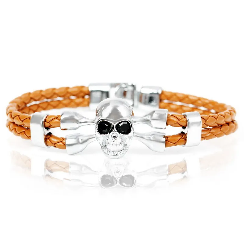 Новинка 2017 модные мужские кожаные браслеты с черепом высококачественные