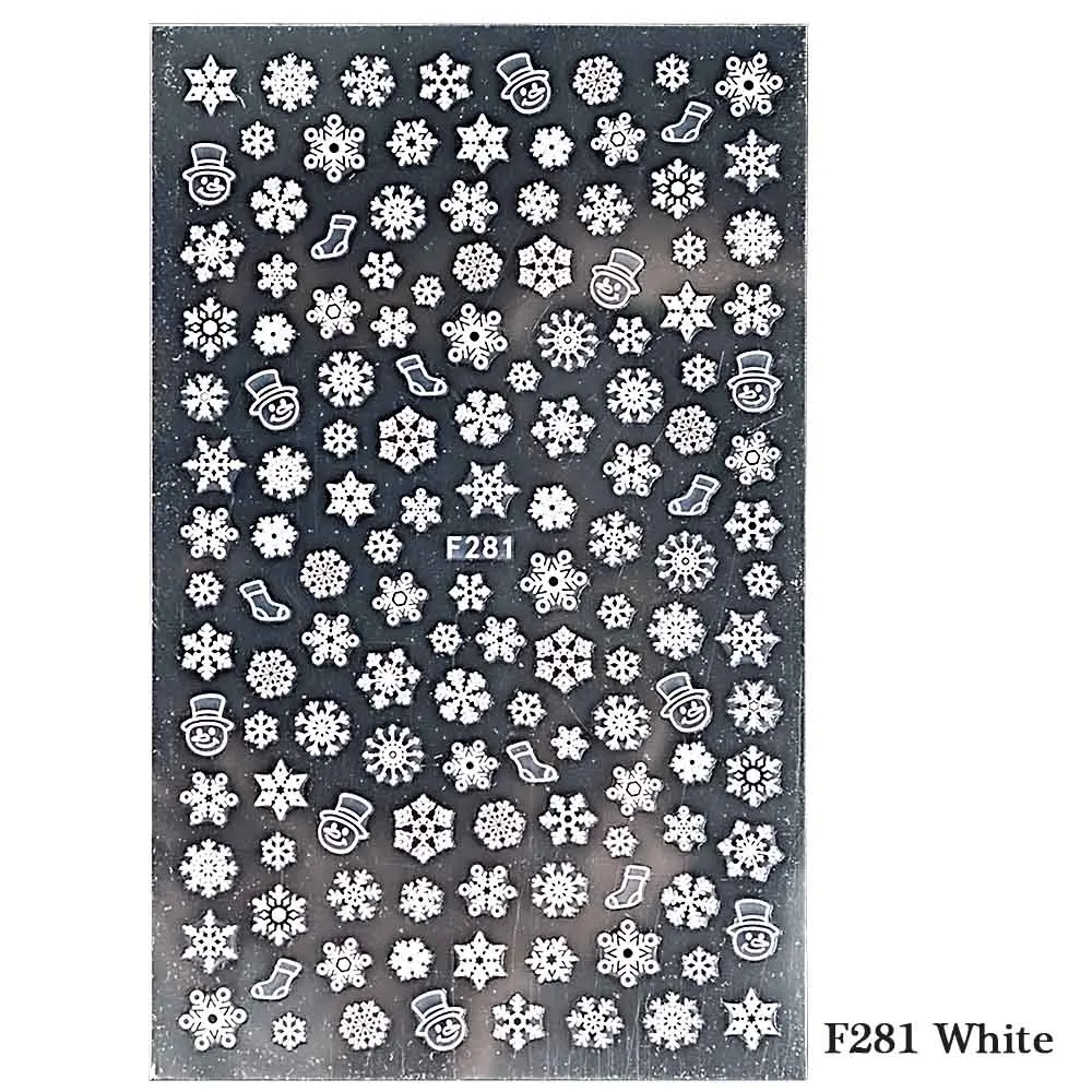 F281 White 1 шт рождественские наклейки для ногтей снежные хлопья рождественские обертывания Снеговик зимние украшения для ногтей инструменты для маникюра ползунки BEF281-284 - Цвет: F281 White