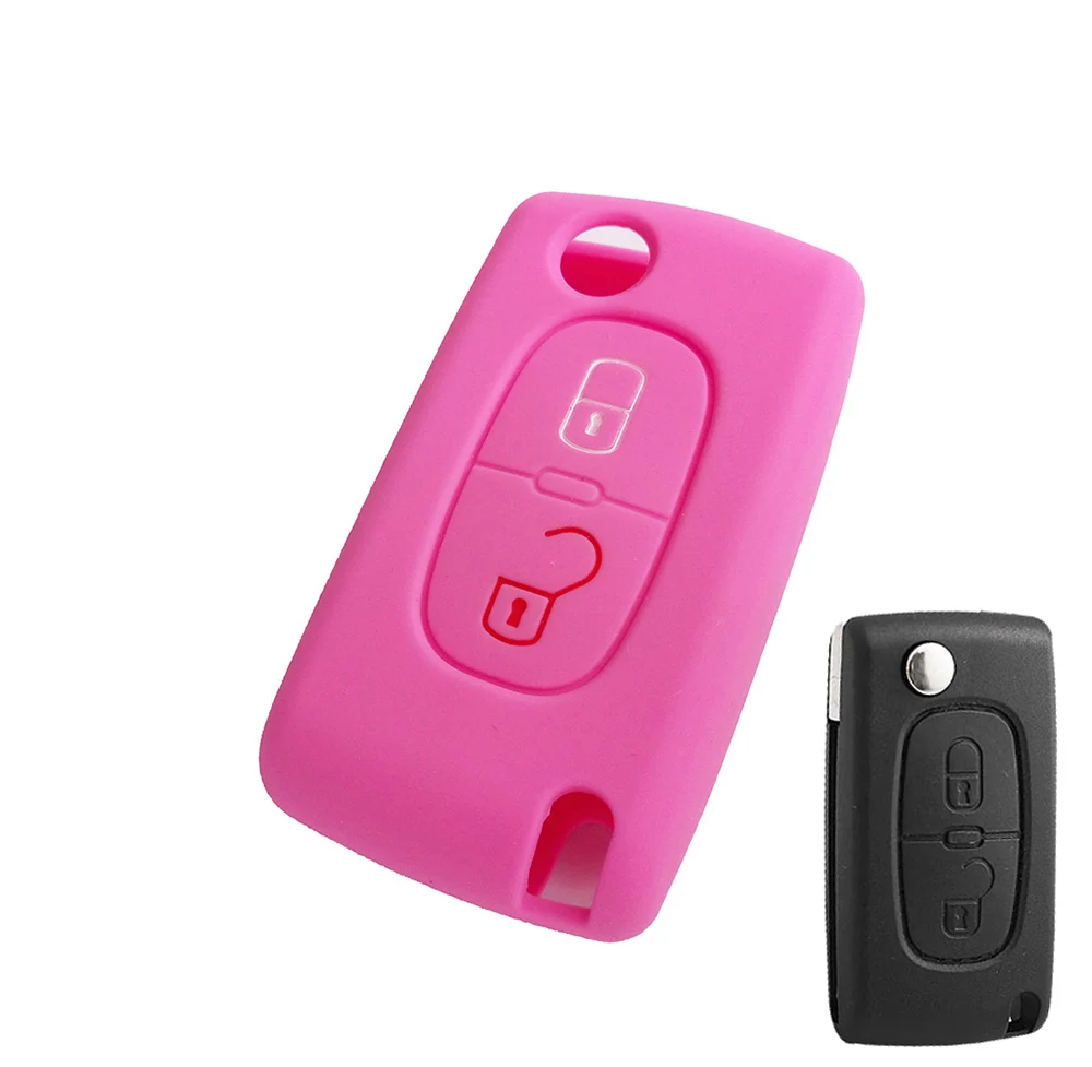 2 BUTTON PINK 2/3 подходят для CITROEN XSARA PICASSO C2 C3 C4 C5 C6 C8 PEUGEOT 107 206 207 307 308 406 силиконовый чехол для ключей от машины чехол брелок держатель - Название цвета: 2 BUTTON PINK