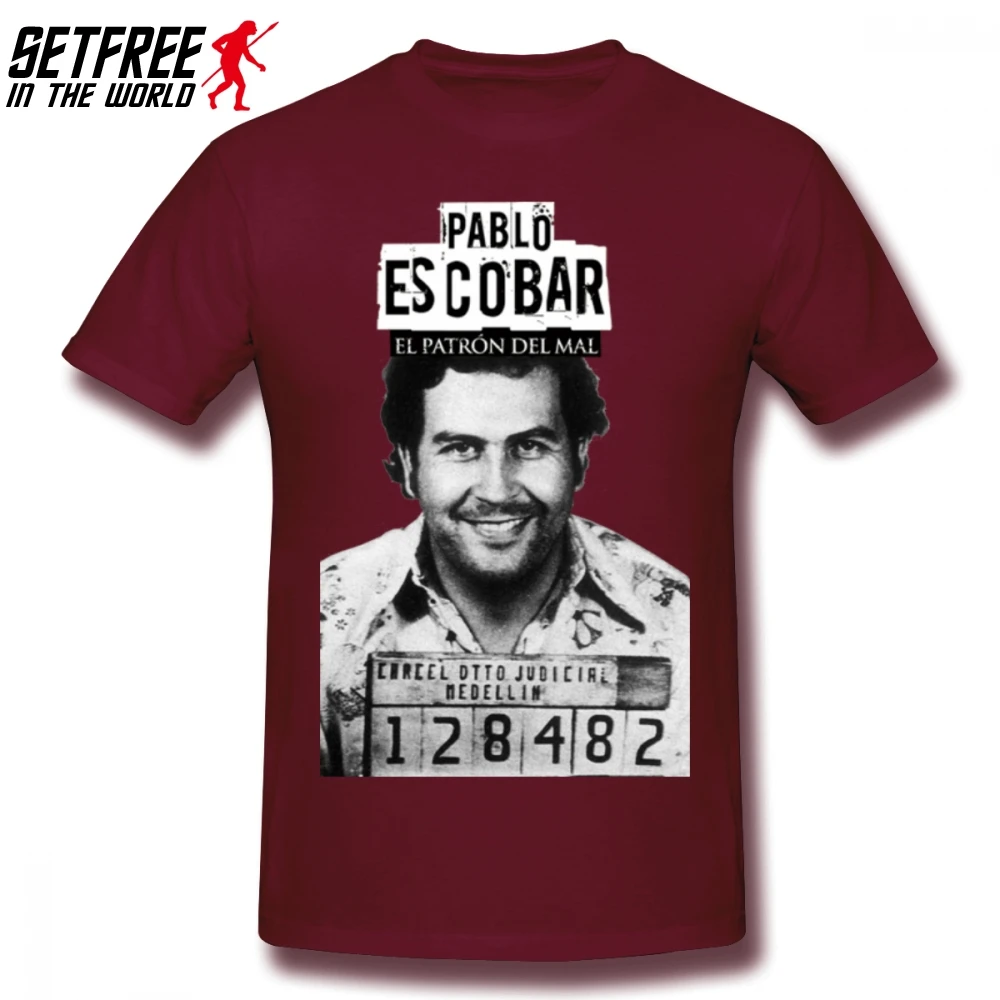 Plata O Plomo Narcos Крестный отец Пабло Эскобар Мужская футболка Мода Funko Pop Негабаритных хлопок на заказ короткий рукав Футболка для мужчин - Цвет: Коричневый