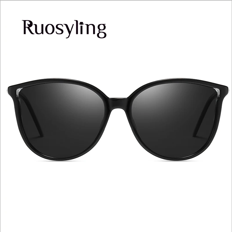 Ruosyling UV 400 Cat Eye Sunglasses Women Polarized Dark Sunglasses for Women Shades Girls Pink Lens Cat Eye Eyewear Diamond