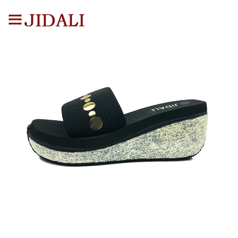 JIDALI/женские шлепанцы на платформе черные высокие золотистого цвета размеры 35-39 |