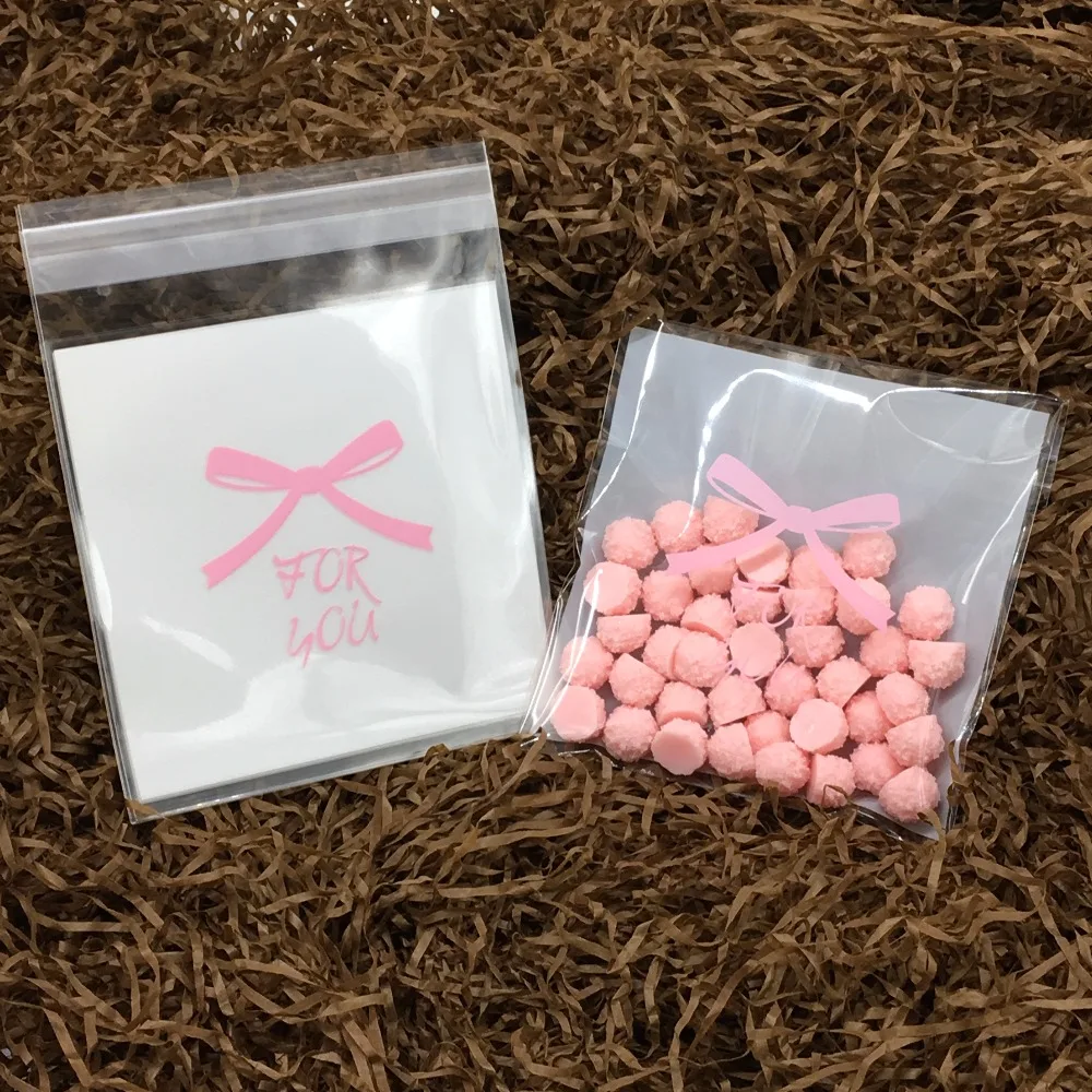 100 шт розовый бант подарочная упаковка Opp мешок самоклеющиеся сумки конфеты