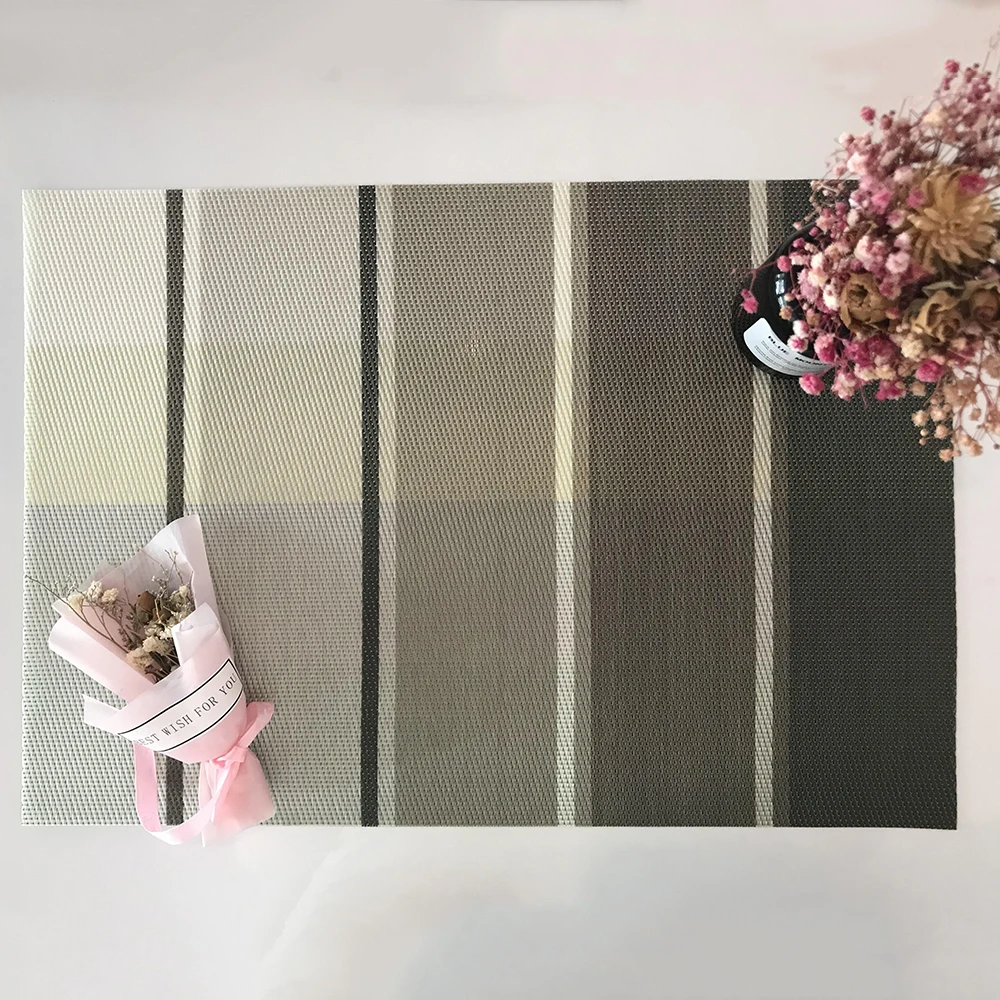 

2/4/6pcs Set Tableware Pad Gradual Dark Green Striped Dining Table Mat Heat Insulation Non-Slip Placemats Pads Bowl Coaster