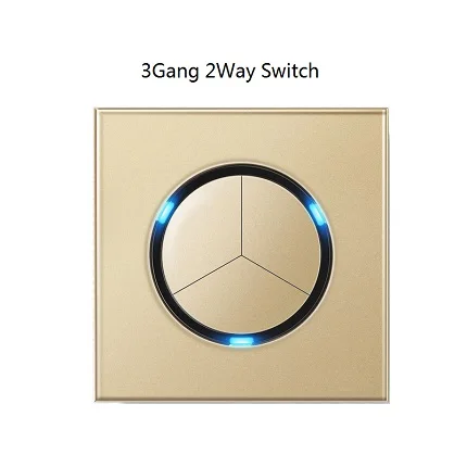 3gang 2way Настенный выключатель, Золотая стеклянная панель, 1 банда, 2 банды, 3 банды, 4 банды, 1Way, 2Way, 3Way, 4Way, настенный светильник, 3 отверстия, 5 отверстий, розетка - Цвет: 3gang 2way