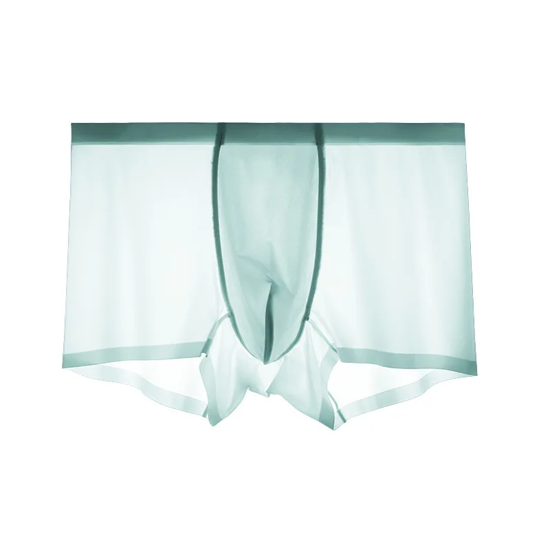green Ice Silk бесшовное Мужское нижнее белье тонкие u-образные дышащие мужские боксеры сексуальные прозрачные Боксеры Шорты Calzoncillos трусы - Цвет: green