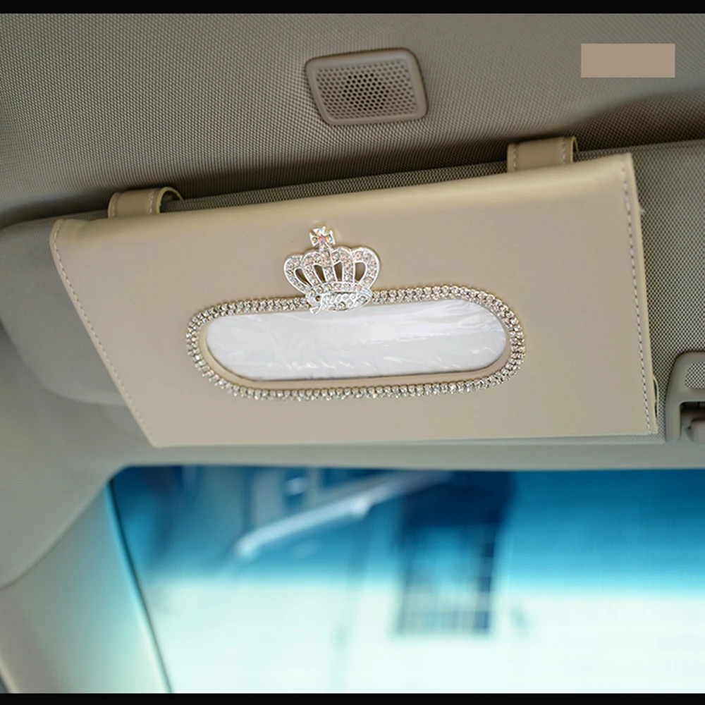 Корона кристалл Bling автомобиль солнцезащитный козырек из искусственной кожи коробка-Держатель салфеток в машину интерьер бумажное полотенце сумка для хранения аксессуары