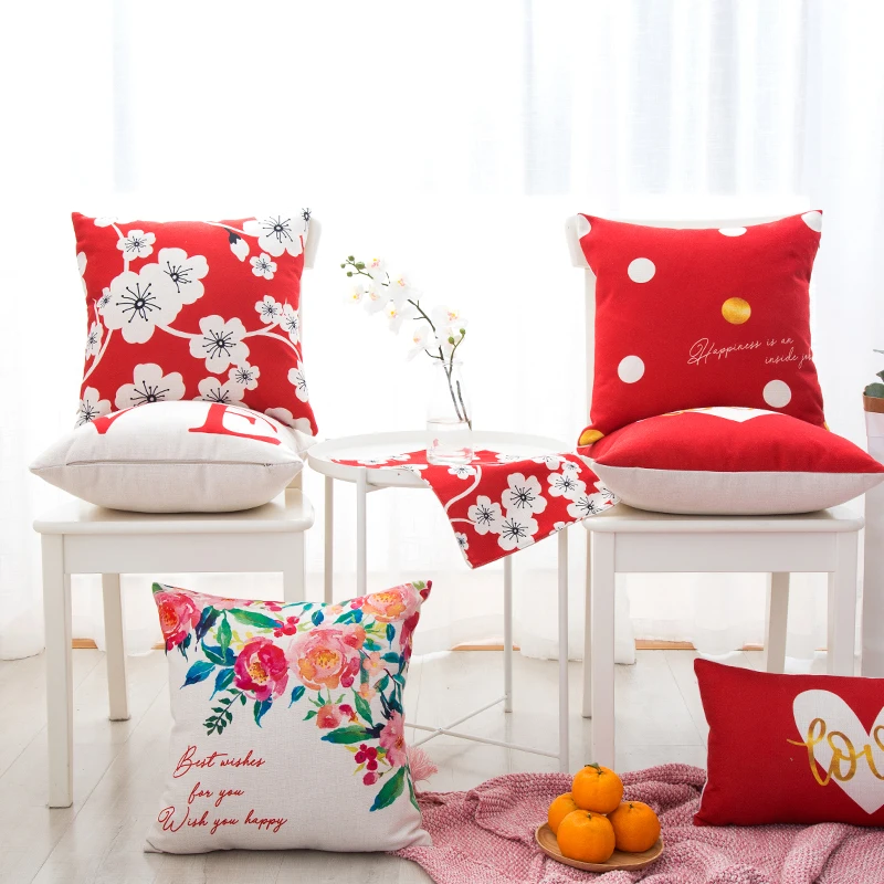 

Decorative cushion cover/Ins Couple red Marriage room cotton pillow/Wholesale and retail cushions/Marine style waist