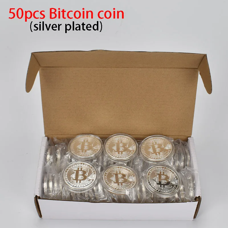50pcs silverBTC 50 шт. Горячая позолоченная Биткоин монета BTC Бит монета физическая криптовалюта металлическая монета - Цвет: 50pcs silverBTC