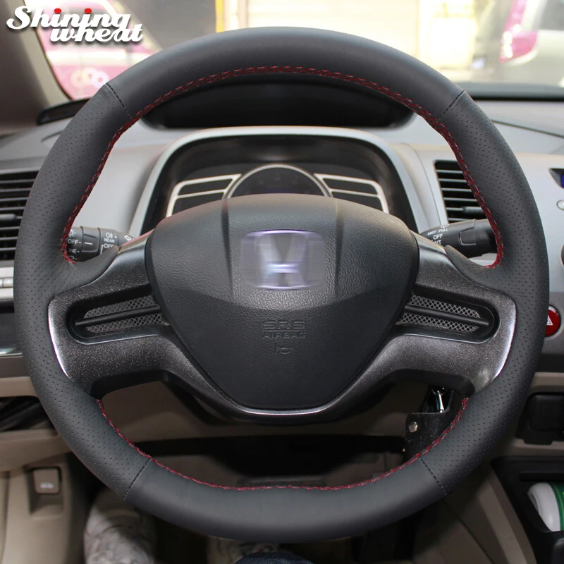 

Shining wheat Hand-stitched Black Artificial Leather Car Steering Wheel Cover for Honda Civic Civic 8 2006-2008 (2-Spoke)