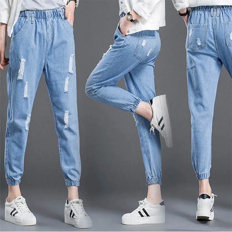 Weweya женские джинсы повседневные эластичная резинка на талии Стрейчевые плюс