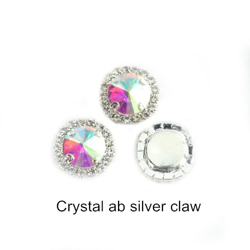Crystal AB-Silver 5 размеров, цветные круглые стразы с кристаллами и пряжкой, Пришивные круглые стразы Rivoli, пришивные стразы для свадьбы, Dess B1074 - Цвет: Crystal AB-Silver