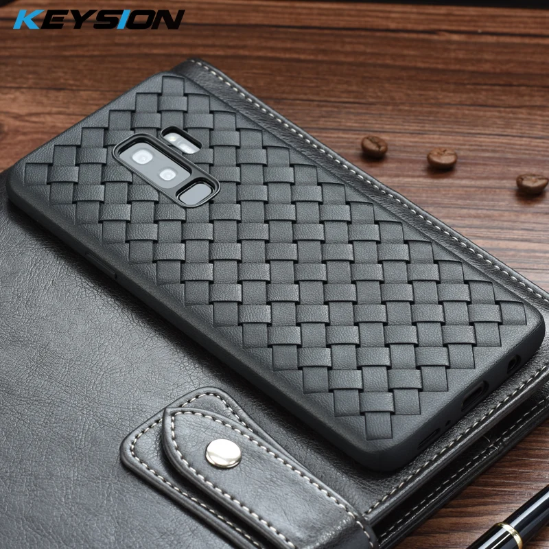 KEYSION Super Soft Phone Case For Samsung Galaxy S9 Plus Luxury Grid Weaving TPU Silicone Back cover S9+ |