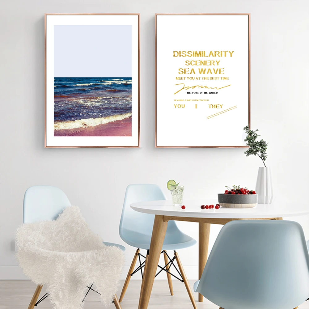 Настенный скандинавский художественный плакат bieven с морскими волнами и перьями