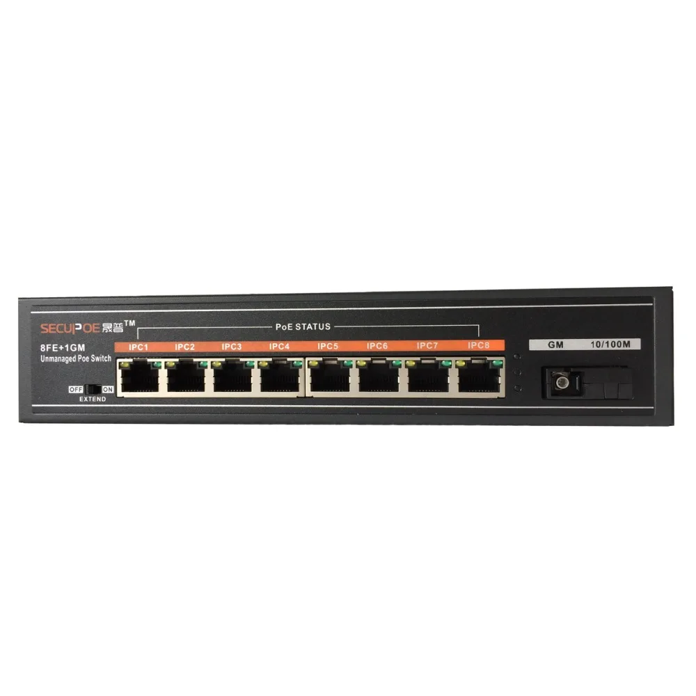8-портовый коммутатор PoE SECUPOE 10/100 м 1 порт SC волоконно-оптический разъем 802.3af/at
