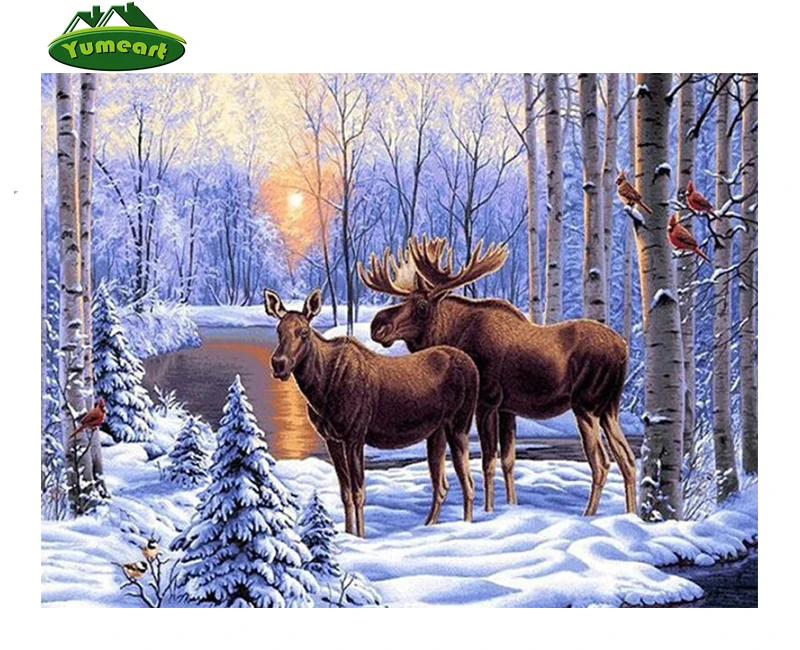 Diy Вышивка снег олень Алмазная Живопись крестом Квадратные аксессуары украшение