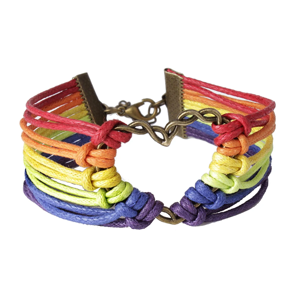 Многослойный Радужный веревочный браслет с подвеской в форме сердца для геев