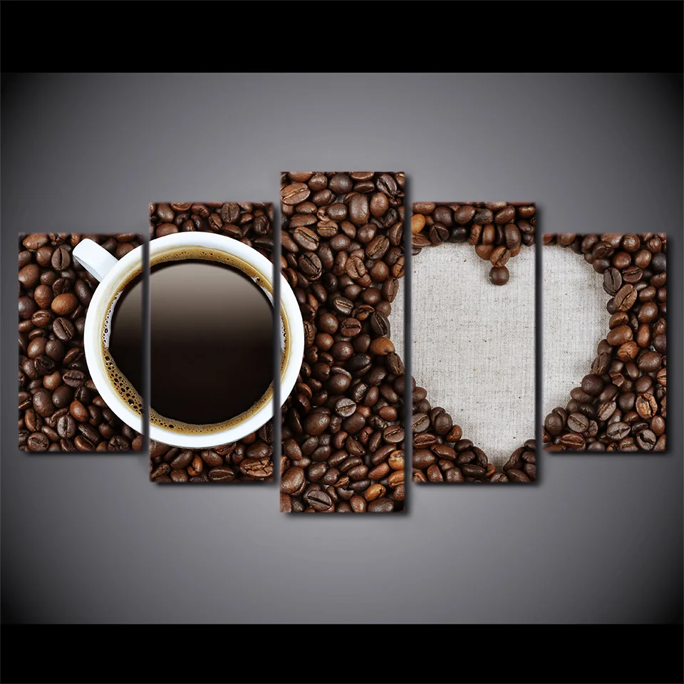 Картины на холсте настенные художественные Рамки 5 шт. Love Coffee Art кофейные бобы