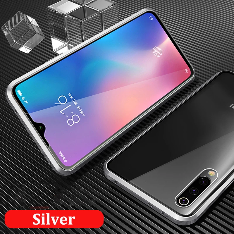 Для samsung Galaxy A50 чехол Магнитный адсорбционный металлический бампер+ задняя крышка из закаленного стекла для samsung A50 A70 раскладной чехол - Цвет: Silver