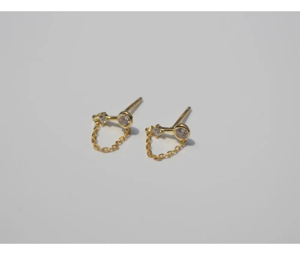 Серьги из стерлингового серебра S925, модные серьги-гвоздики с цирконием, прямые серьги-гвоздики, цепочка для ушей, трендовая индивидуальность для девушек, серебряные серьги, ювелирные изделия