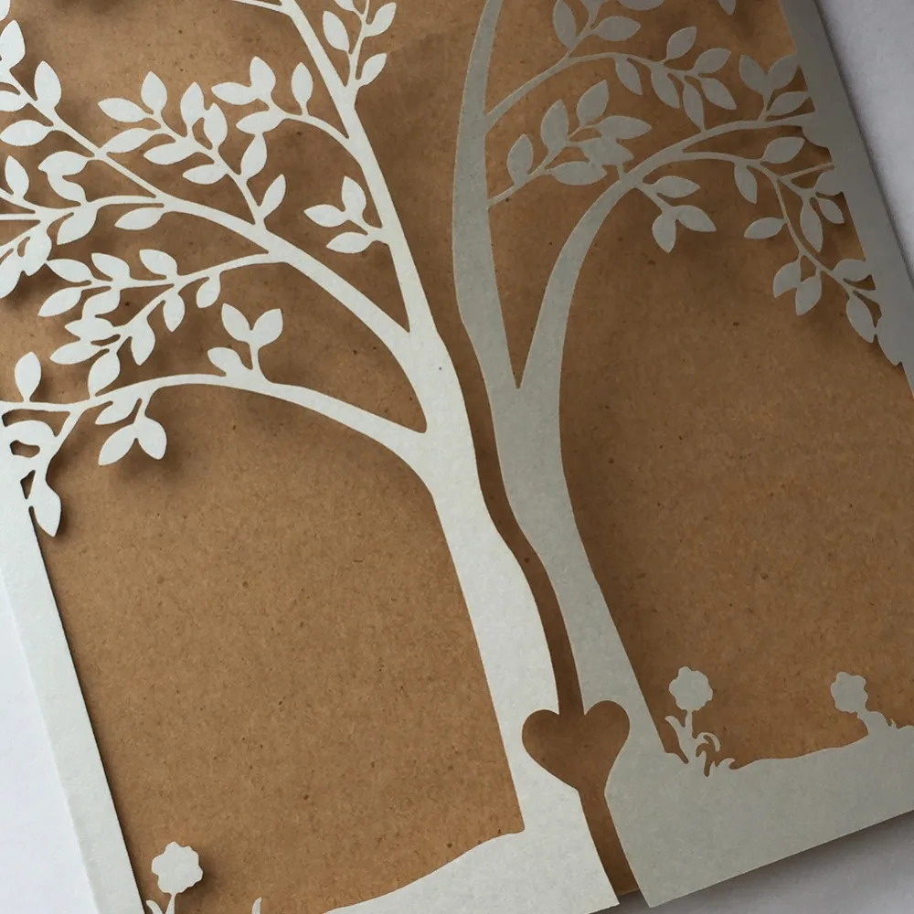40pcs/lot Delicate Pearl Paper Laser Cut Tree Shape Wedding Invitation Card Romantic Decorations Birthday Party Invite | Дом и сад