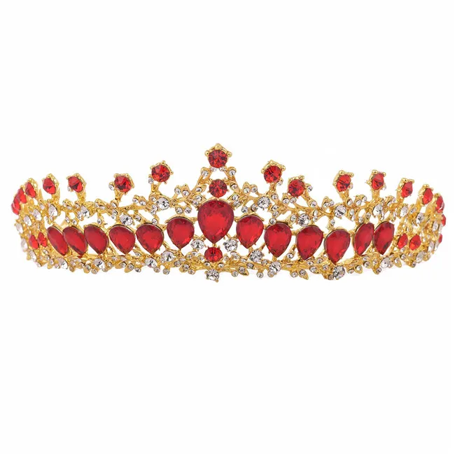 gold red DIEZI барокко красный зеленый синий кристалл Корона Свадебные аксессуары для волос Роскошные хрустальные короны тиара, диадема девушки повязки на голову - Окраска металла: gold red