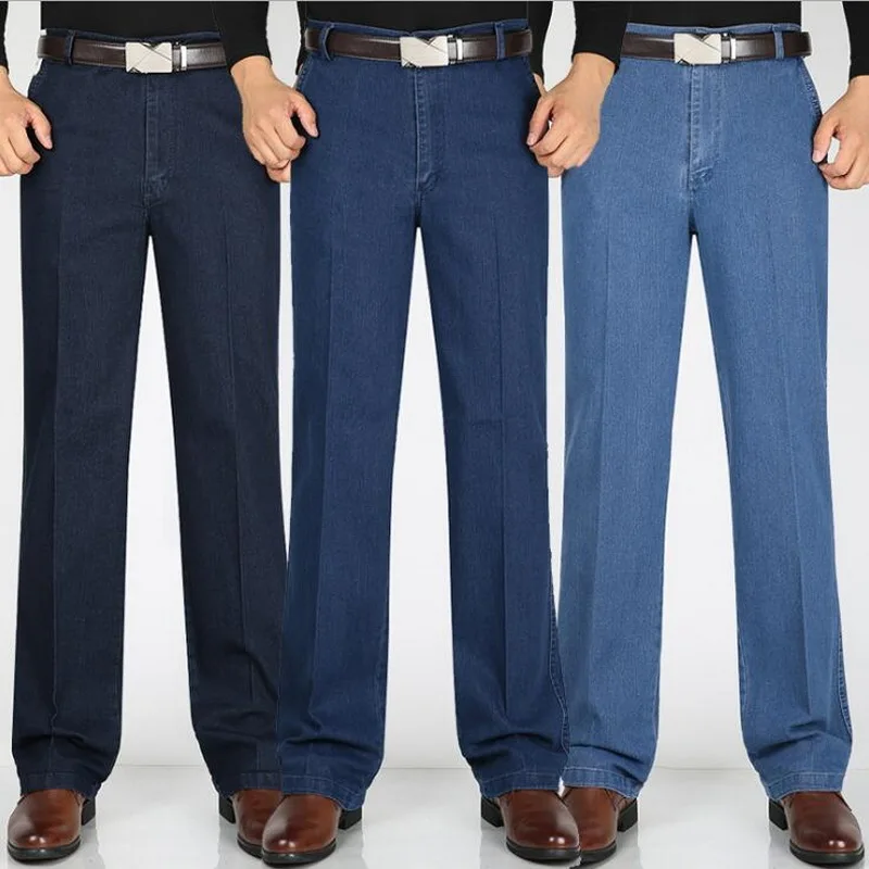 Middle-Aged Men's Fashion Jeans High Waist Loose Stretch Business Casual Denim Pants Men's Jeans Size 30-44