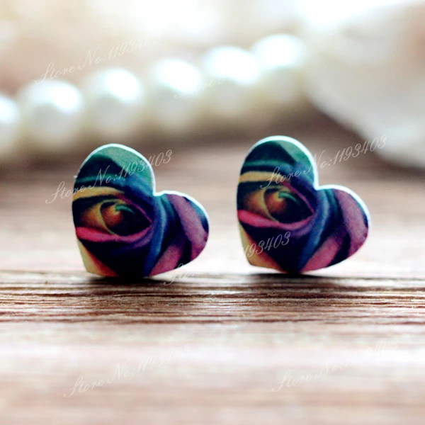 16 мм окрашенный Деревянный Кабошон в форме цветка и сердца лазерной резки для