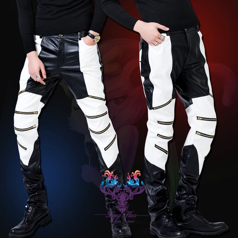 

S-5XL! 2018 мужские панковские модные брюки gd dance dsds PU хип-хоп брюки