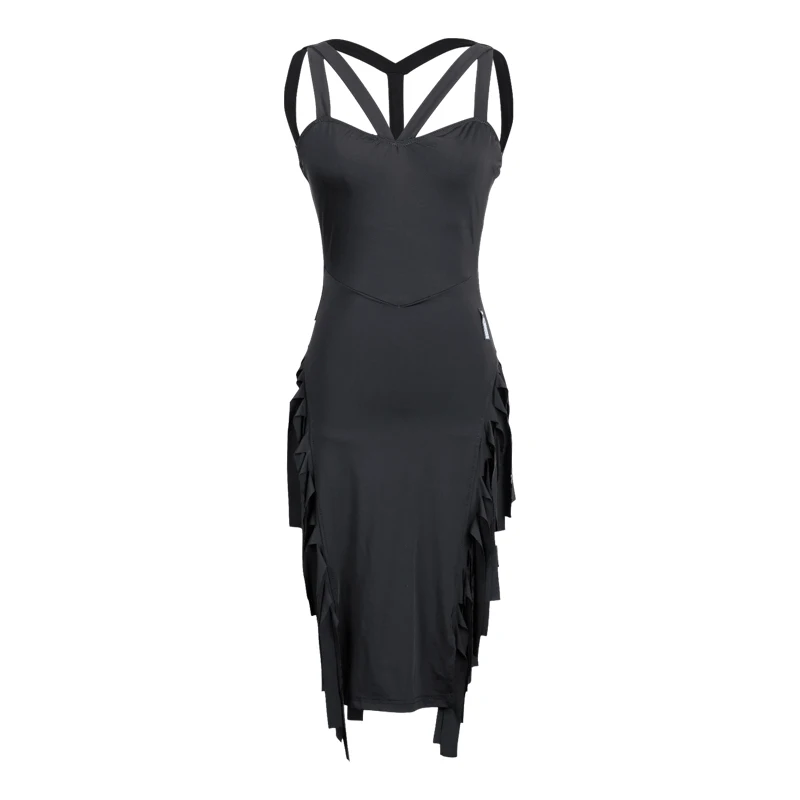 Женское платье для латиноамериканских танцев черное с открытой спиной и