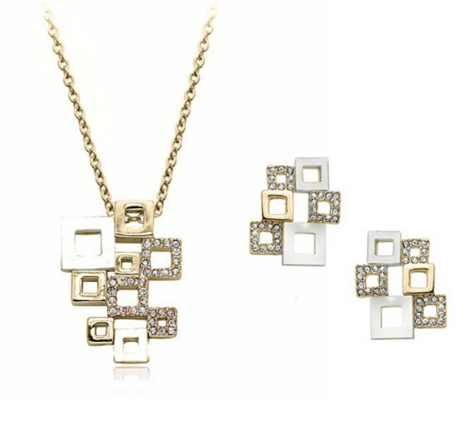 OMH wholesale 18 KT white gold Austrian crystals quartet puzzle Jewelry sets Silver black Necklace+Earrings TZ160 | Украшения и