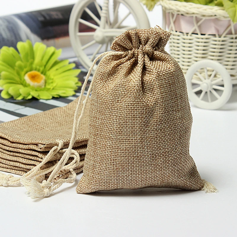 

Mini Rustic Burlap Pouch Sack Drawstring Tie Bag Wedding Party Favor