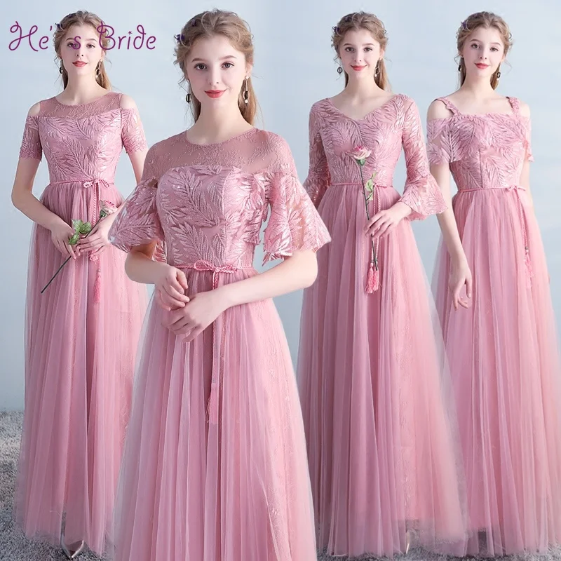 He's Bride Flare Sleeves Lace Up Back Floor-Length Pink Evening Dress Custom Party Gown Vestidos De Fiesta Vestido Noche | Свадьбы и