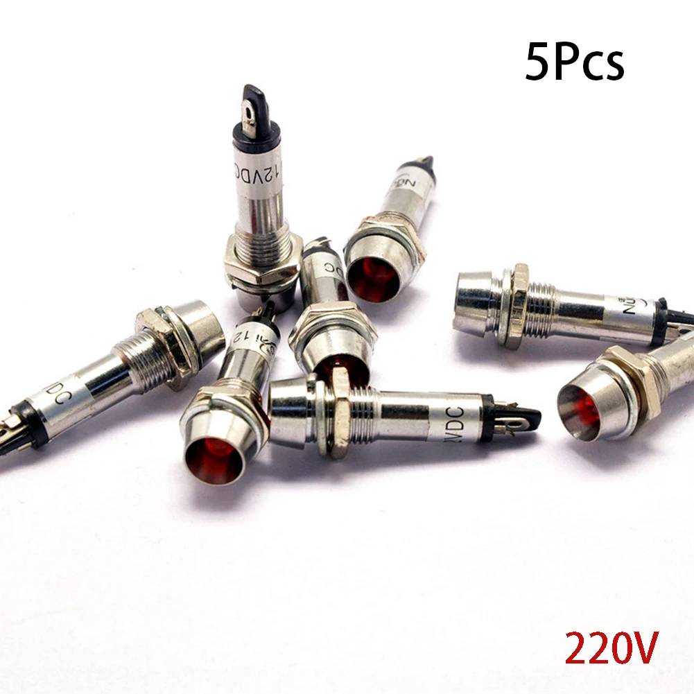 220V Red 5 шт. сигнальная лампа пилот управления световой индикатор панель анти-шок безопасный для бытовой техники 12/24/220 в 8 мм отверстие 12 в 24 В 220 В - Цвет: 220V Red