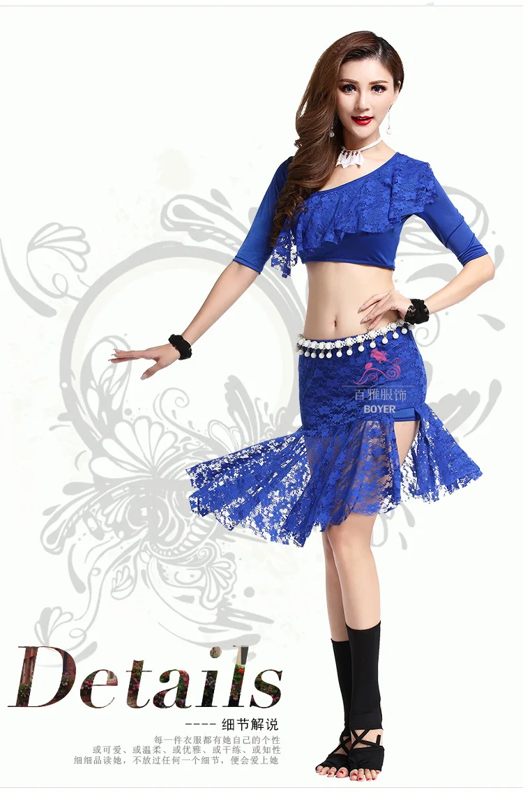 Костюм для практики танца живота костюм с кружевной юбкой коротким рукавом