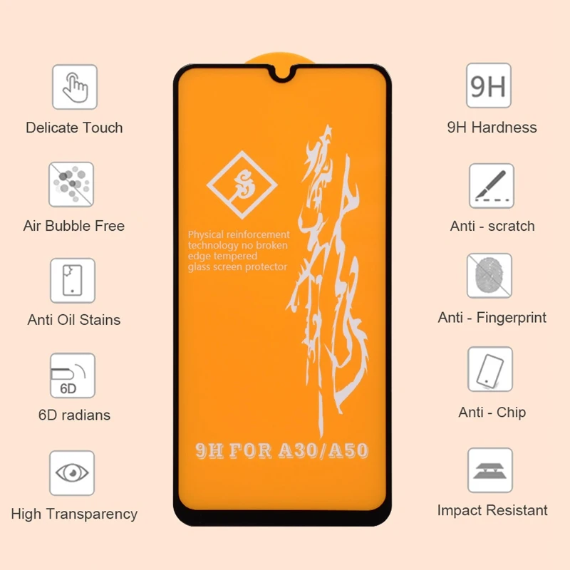 6D закаленное стекло для Samsung Galaxy A50 A30 A40 полное покрытие Защита экрана M20 M30 A20 A60 A80 A7