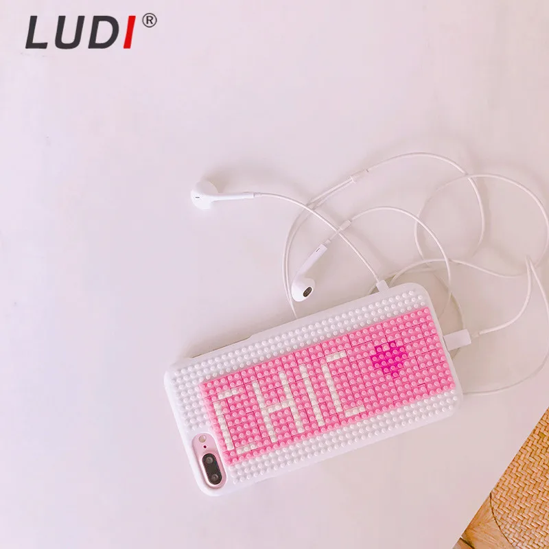 LUDI милый чехол для iPhone 7 7Plus с надписью сделай сам и Love Heart Building Blockings Жесткий Чехол