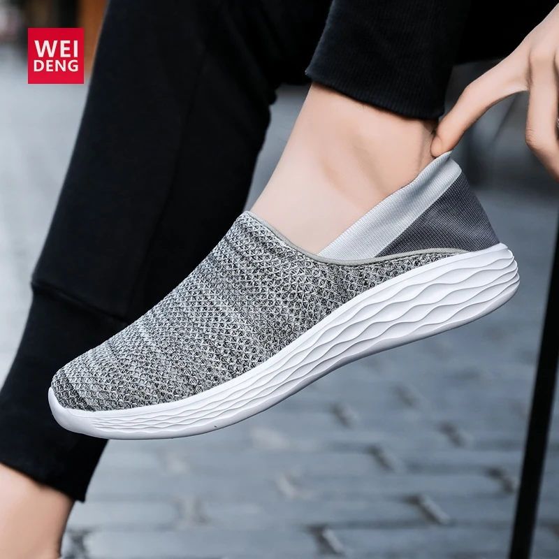 WeiDeng Fly knitted Slip on Casual Air Mesh Couple Non Leather Soft Breathable unisex Patchwork Men Women Shoes | Обувь