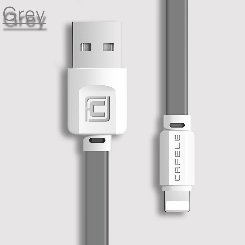Серый Cafele плоский заряжающий USB Зарядное устройство кабель для передачи данных для iPhone 5S, 6, 7, 8, X Xr Xs Max кабель USB 5V 2A зарядки синхронизация передачи данных кабель для передачи данных для iPhone - Цвет: Серый