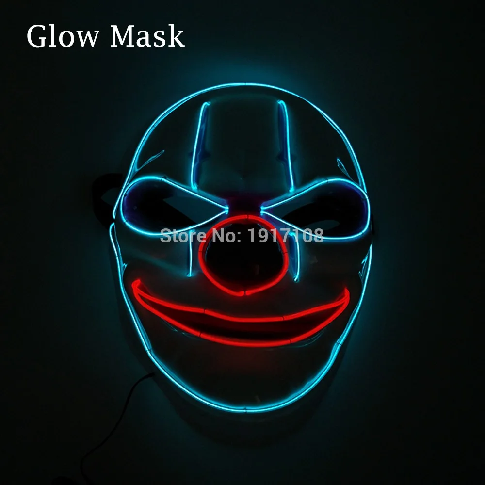 Clown Mask-1 10 цветов, опция Вендетта, EL wire, маска, мигающий, косплей, светодиодный, маска, костюм, аноним, маска для светящихся танцев, маски для карнавала вечеринки - Цвет: Clown Mask-1