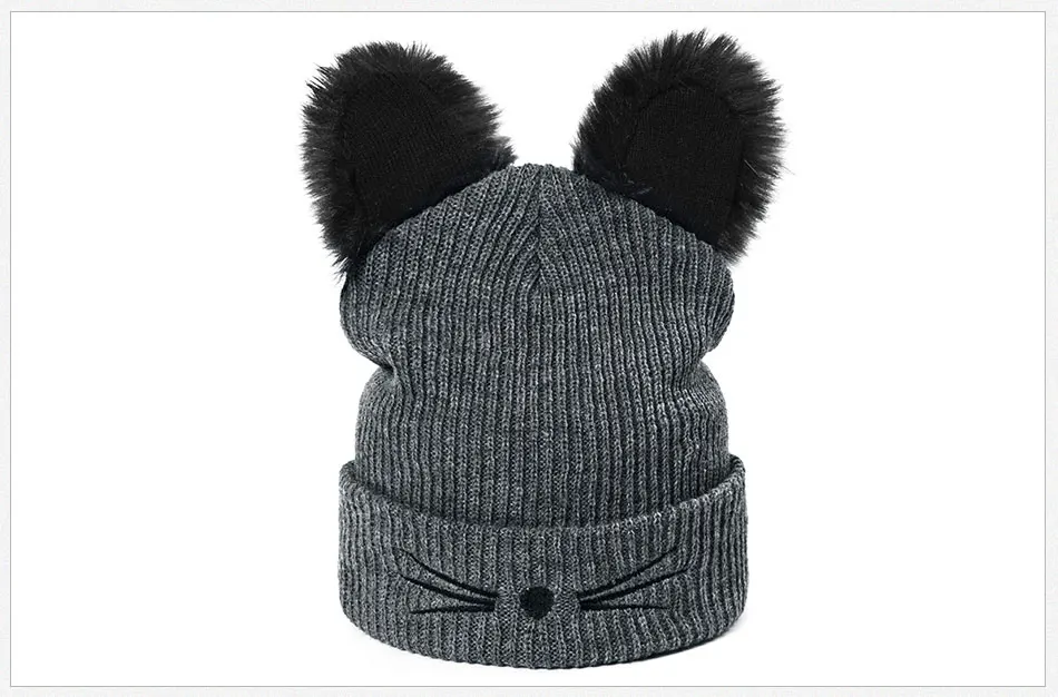 Модные хлопковые зимние головные уборы для женщин Skullies Beanies милая мягкая вязаная шапка в форме кошки для женщин и девушек, милые шапочки для волос