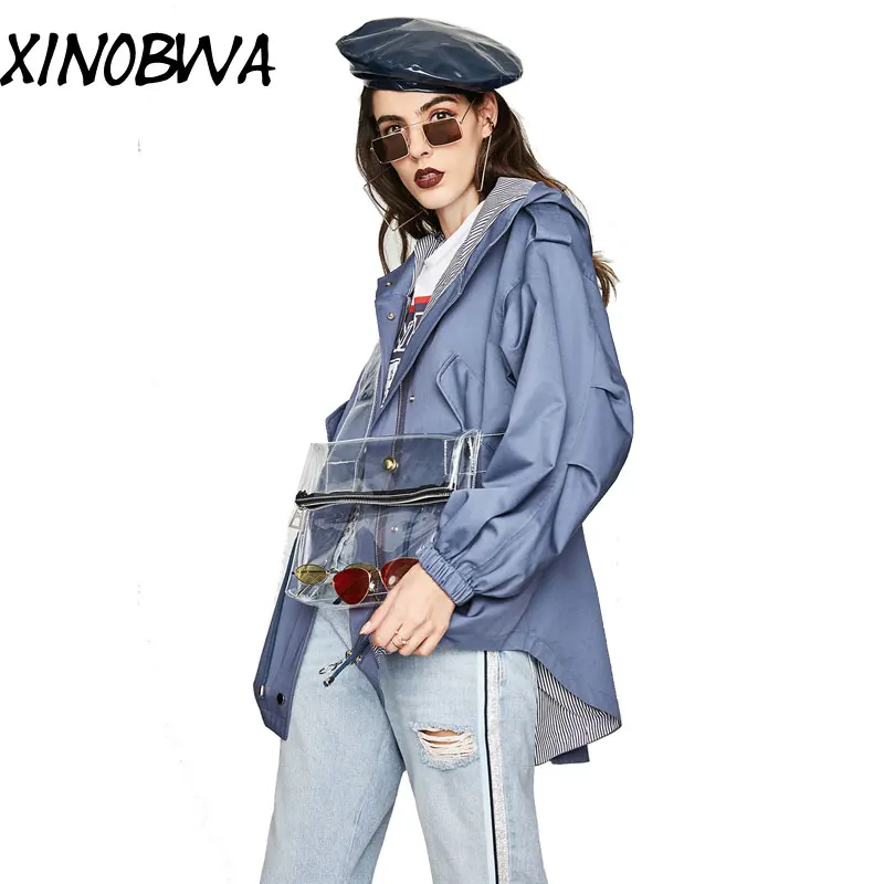 Новинка 2018 Осенняя женская обувь модная зимняя куртка с капюшоном и карманами