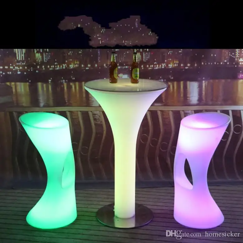 

Factory price LED Plastic Bar Chair Stool Lighting table Multi Color Changing Luminous Table with remote control