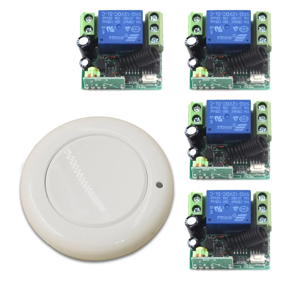 

Бесплатная доставка, 12 В постоянного тока, 1 канал, мини-радиочастотная Беспроводная лампа, 1X Белый передатчик + 4 X приемника, 315/433 МГц, Лидер п...