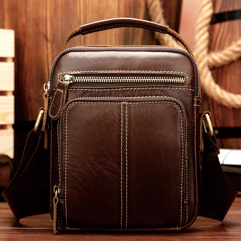 Мужские сумки через плечо WESTAL из натуральной кожи маленькая сумка на молнии