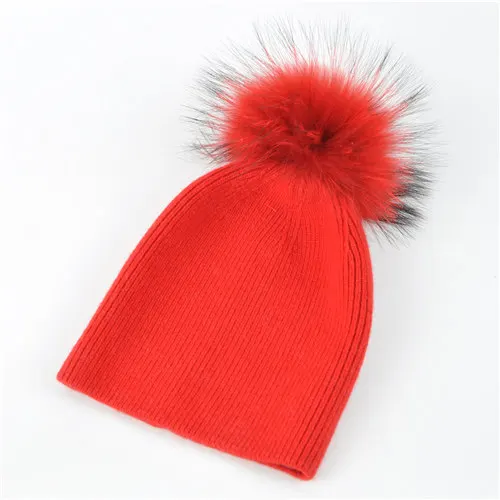 Red match fur Женская шапка из меха енота с помпонами, Весенняя теплая вязаная Повседневная Высококачественная модные шляпы, Женская Шерстяная Вязаная Шапка-бини - Цвет: Red match fur