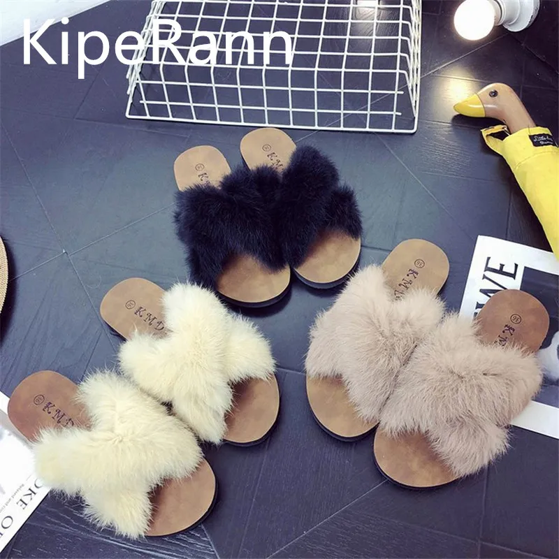 KipeRann 2019 г. женские меховые тапочки милые плюшевые женская обувь зимние теплые