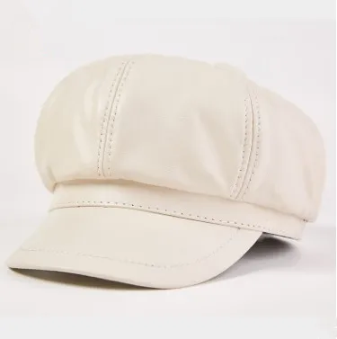 white SILOQIN, элегантные женские шапки из натуральной кожи, женские шапки из овечьей кожи, кепка Newsboy, новая осенняя простая модная шапка для молодых женщин - Цвет: white